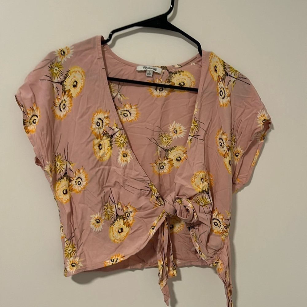 Madewell Baby Pink Yellow Floral Wrap Tie Top Boho Cottagecore Size Small